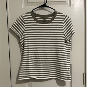 Madewell Striped Olive and White Tee